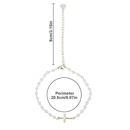 Mikovivi Pearl Cross Ankle Bracelet for Women, Adjustable Boho Beaded Anklets Waterproof Summer Beach Foot Jewelry Gift
