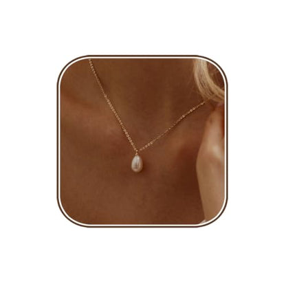 Pearl Necklaces for Women,Dainty Gold Pendant Necklaces Waterproof Jewelry | 14K Gold Plated Pearl Necklaces,Dainty Elegant Wedding Necklace,Small Cute Adjustable Minimalist Necklace,Non Tarnish Jewelry - color: GOLD-1
