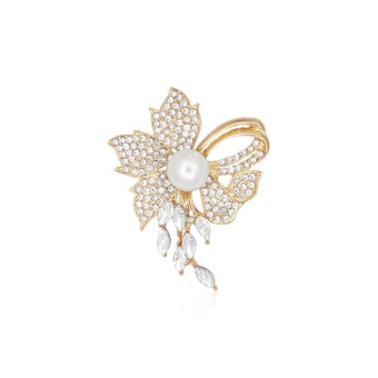 Rhinestone Flower Brooch Cute Floral Crystal Pearl Brooches and Pins for Women Gold brooch Fashion Jewelry for Women Men Gift - color: Pearl Flower