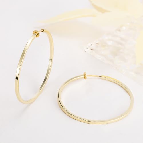 Clip On Hoop Earrings For Women No Piercing Earrrings Spring Hoops for Non-Pierced Ears - color: 5cm/1.97"-gold