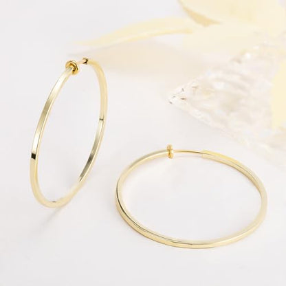 Clip On Hoop Earrings For Women No Piercing Earrrings Spring Hoops for Non-Pierced Ears - color: 5cm/1.97"-gold
