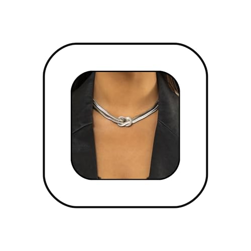 Chunky Knot Choker Necklace for Women Double Snake Chain Statement Collar Gold & Silver Tone Adjustable Party Daily Wear Jewelry Gifts - color: Silver