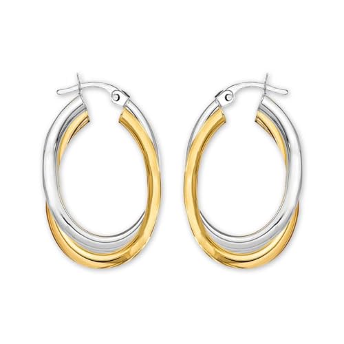 LeCalla 925 Sterling Silver Chunky Hoop Earrings | 14K Two-Tone Three-Tone Hoop Earrings | Intertwining Oval Shape Polished Twisted Hoop Earrings for Women - color: Chunky Two-Tone with Customized Box