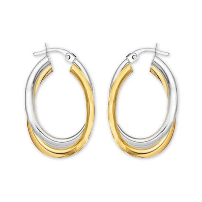 LeCalla 925 Sterling Silver Chunky Hoop Earrings | 14K Two-Tone Three-Tone Hoop Earrings | Intertwining Oval Shape Polished Twisted Hoop Earrings for Women - color: Chunky Two-Tone with Customized Box