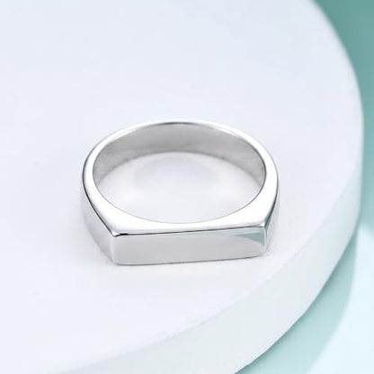 Stainless Steel Square Signet Rings for Men Women Gold/Silver Plain Pinky Thumb Ring, Gift for Dad Husband - color: Rectangle Silver