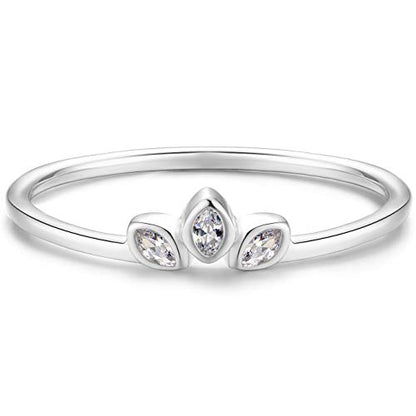 Sterling Silver Delicate Dainty Ring for Stacking Three-Stone Marquise Ring - color: Rhodium Plating - White