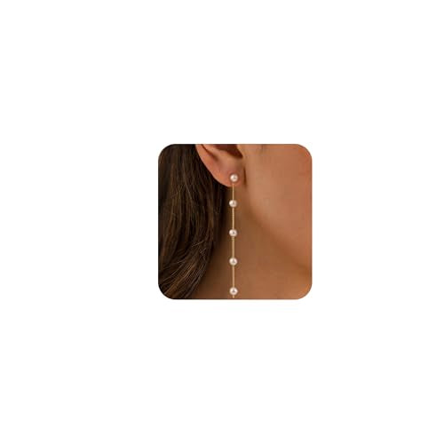 Moodear Pearl Earrings for Women, 14K Gold Plated Drop Earrings Jewelry | Lightweight Hypoallergenic Pearl Drop Dangle Earrings, Wedding Jewelry Gift, Dainty Design, Daily Wear & Special Occasions - style: 5 pearl drop earrings