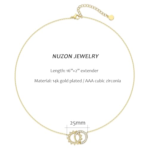NUZON Sunburst Heart / 2-Tone Interlocking/CZ Evil Eye/Single Pearl/Love Heart Pendant Necklace for Women 14K Gold Chain Necklace Chunky Statement Jewelry - color: Sun & Moon