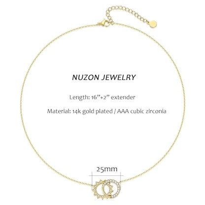 NUZON Sunburst Heart / 2-Tone Interlocking/CZ Evil Eye/Single Pearl/Love Heart Pendant Necklace for Women 14K Gold Chain Necklace Chunky Statement Jewelry - color: Sun & Moon