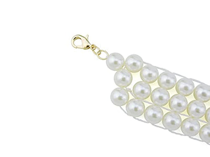 Coiris Boho African Wooden or Acrylic Beaded Bib Statement Necklace Strands Layered Cluster Chunky Collar Choker Wood Necklace for Women Fashion Costume Jewelry - color: Pearl
