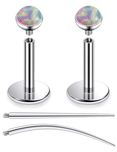 F136 Titanium 20/18/16G Internally Threaded Flat Back Multicolor Opal Stud Earrings Nose Rings Lip Labret Medusa Monroe Piercing Jewelry with Taper for Women Men - color: Pink, size: 16g*6mm*2mm