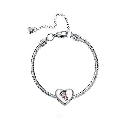 KunBead January-December Birthstone Footprint Heart Birthday Love Bead Charms Compatible with Pandora Bracelet for Mom Daughter Grandma Granddaughter - color: June