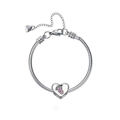 KunBead January-December Birthstone Footprint Heart Birthday Love Bead Charms Compatible with Pandora Bracelet for Mom Daughter Grandma Granddaughter - color: June