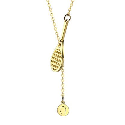 18K Gold Plated Stainless Steel Bee Honeycomb Pendant Necklace, Adjustable Y Lariat Conch/Guitar/Horseshoe Necklace for Women - color: Gold, style: Tennis Ball