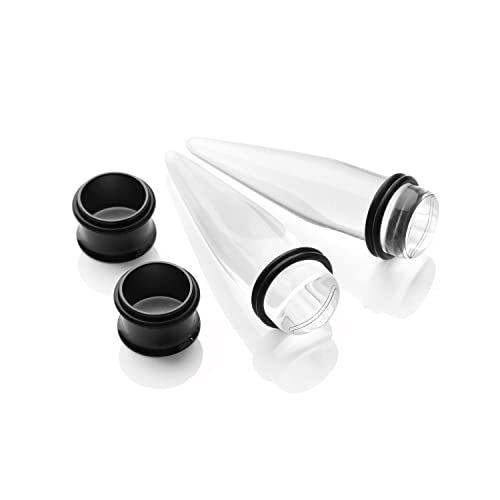 2 Pairs Black Acrylic Ear Tapers and 316L Stainless Steel Tunnels Plugs Gauges Ear Stretching Kit - color: Clear Tapers+Black Tunnels:1/2" (13mm)