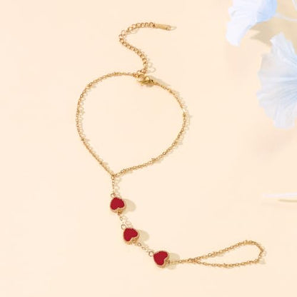 Hand Chain Bracelets for Women 14K Gold Plated Dainty Link Bracelet Bracelets Trendy Ring Bracelet Birthday Jewelry Gifts for Women - style: Red Heart