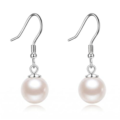 925 Sterling Silver Black Pearl Dangle Earrings Pearls Drop Jewelry Birthday Gifts for Women - color: White Pearl