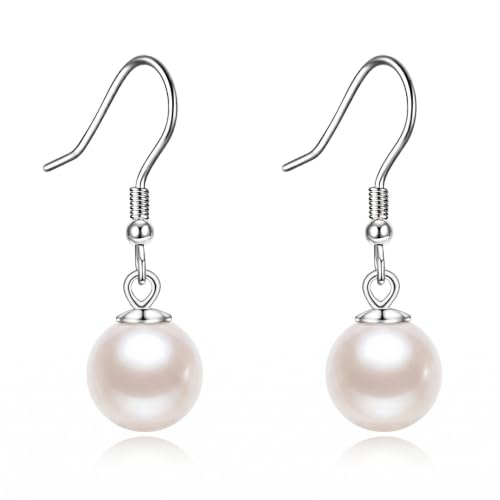 925 Sterling Silver Black Pearl Dangle Earrings Pearls Drop Jewelry Birthday Gifts for Women - color: White Pearl
