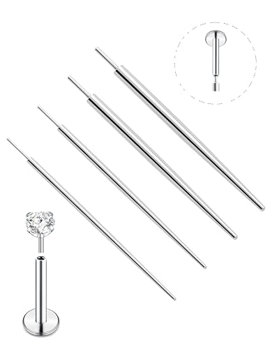 4Pcs Stainless Steel Piercing Taper Insertion Pins 14G 16G 18G 20G Internal/External Threaded Push In Threadless for Lip Nose Ear Navel Eyebrow Nipple Tongue Body Piercing Kit Assistant Tool - color: Threadless-14G/16G/18G/20G