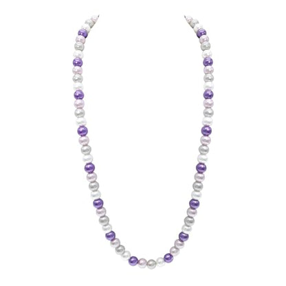 AAA+ Simulated Pearl Strand Necklace Colorful 10mm Pearls Choker Necklaces for Women 1920s Long Costume Jewelry Gift - color: long pearl necklace White Purple 24 Inches