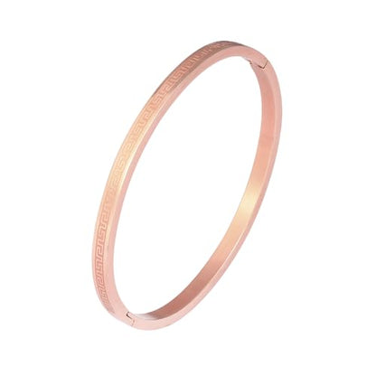 4/6/8MM Greek Key Meander Bracelet Oval Stainless Steel Bangle Cuff Gifts for Women Men - color: Rose Gold, size: 4mm