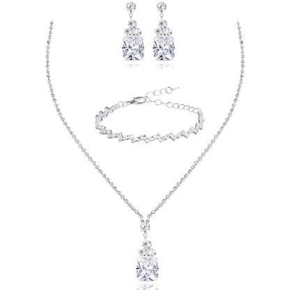 CAVETEE Jewelry Set - Prom Jewelry Crystal Bridal Necklace, Bracelet & Pendant Earring Jewelry Set for Women - style: Square crystal