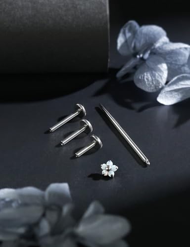 16G Astm F136 Titanium Internal Thread Flat Back Earrings Nose Studs Tragus Forward Helix Conch Cartilage Lobe Earrings Stud Medusa Labret Monroe Lip Ring Piercing Jewelry For Women Men - size: 16G--Style G-Opal