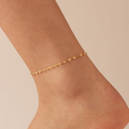 Anklets for Women, 18K Gold Plated Dainty Ankle Bracelets with Tennis, Pearl, Daisy, Lip, Snake Chain, Layered CZ Anklet Waterproof, Adjustable Boho Summer Beach Foot Jewelry - style: Lip Chain