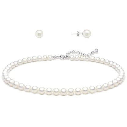 LULII Pearl Necklaces for Women 14K Gold Plated Dainty Layered Single Pearl Necklace Simple Daisy Pearls Choker Cute Gold Necklace Stack Jewelry Sets for Women Trendy Gifts - color: Pearl Necklace and Earring Set