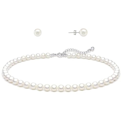LULII Pearl Necklaces for Women 14K Gold Plated Dainty Layered Single Pearl Necklace Simple Daisy Pearls Choker Cute Gold Necklace Stack Jewelry Sets for Women Trendy Gifts - color: Pearl Necklace and Earring Set