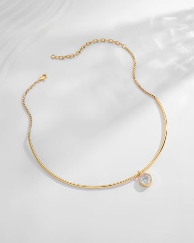 Gold CZ Choker Necklace Trendy Statement | Gold choker necklace, CZ pendant, Adjustable chain, Dainty statement, Summer gift, Gift for women, Lightweight - style: 23489