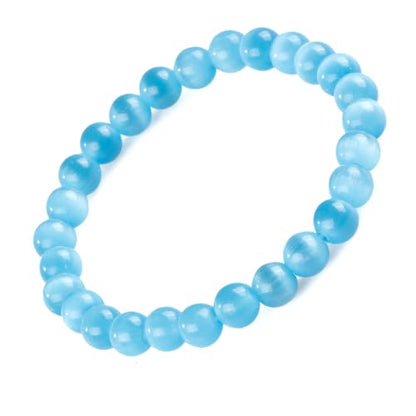 8mm Beaded Bracelets for Women, Natural Crystal Gemstone Energy Bracelets - color: Blue Cat's Eye