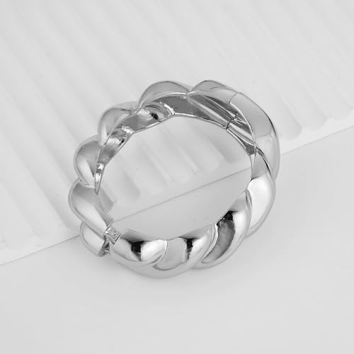 HZMAN Chunky Gold Cuff Bracelets for Women Thick Wide Bangle Bracelet Hammered Open Hinge Wrist Cuff Bracelet Jewelry Gift - color: 06.Twisted Shape Silver