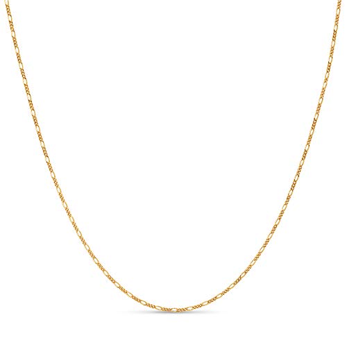 KEZEF Sterling Silver 1.5mm Figaro Chain Necklace for Women - 925 Italian Diamond Cut Chain, Available in Silver, 18K Yellow Gold, Rose Gold, 16-30 Inches - color: 18kt Gold, size: 22 Inch