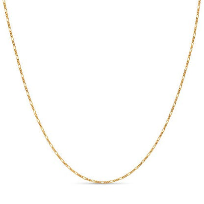 KEZEF Sterling Silver 1.5mm Figaro Chain Necklace for Women - 925 Italian Diamond Cut Chain, Available in Silver, 18K Yellow Gold, Rose Gold, 16-30 Inches - color: 18kt Gold, size: 22 Inch