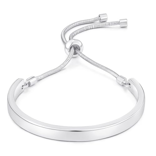 14K Gold Bracelets for Women Adjustable Slider Bracelet Bangle Bracelets for Women Trendy Chain Bracelet - color: Silver Smooth