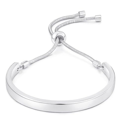 14K Gold Bracelets for Women Adjustable Slider Bracelet Bangle Bracelets for Women Trendy Chain Bracelet - color: Silver Smooth
