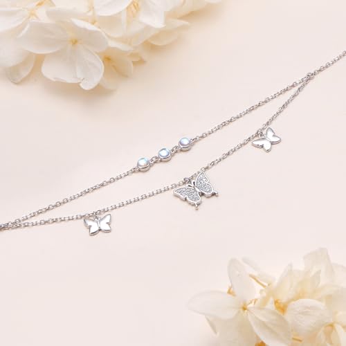 Anklets for Women 925 Sterling Silver Blue Evil Eye Infinity Butterfly Adjustable Multilayer Layered Summer Beach Ankle Bracelet Foot Chain Jewelry for Women - style: Butterfly
