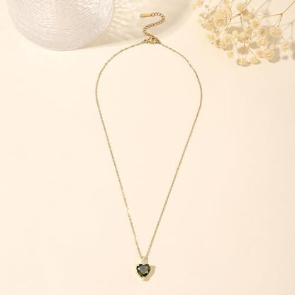 Heart Birthstone Necklace for Women, 14K Gold Plated Birthstone Pendant Necklace Cubic Zirconia Diamond Necklace Dainty Gold Necklace Birthday Gifts for Women Girls - color: 08. August(Peridot)