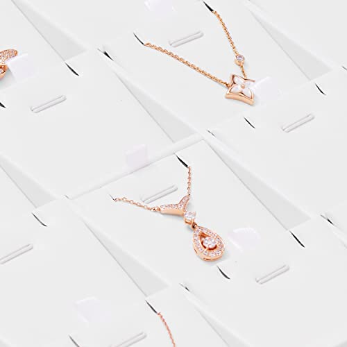 Oirlv Premium White Leather Stackable Jewelry Tray 24 Grid Jewelry Organizer Tray with Removable Inserts Cards Necklace Display Holder | 24 Necklace Pendant Sections,Removable Insert Cards,Anti-Tangle Design,Space-Saving Event Display,13.8×9.5Inch - color