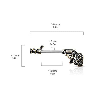 Pierced Owl - 14G Stainless Steel Rose Pistol Gun Nipple Barbells, Sold as a Pair