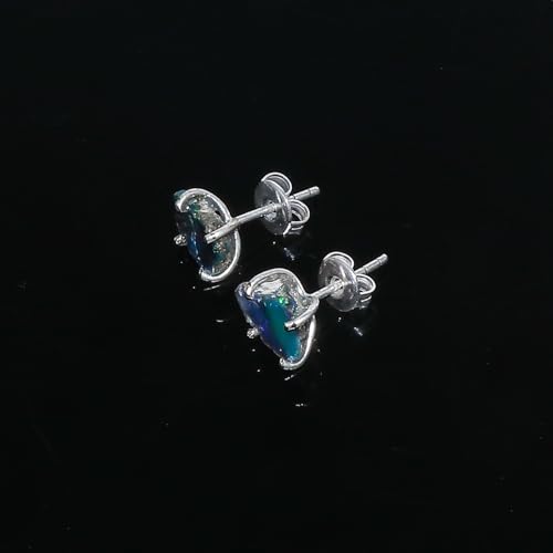 A++ Natural Black Opal Studs Earring Pair for Women, Gemstone Crystal, Push Backs, Birthstone, Raw Stone, Gift Jewelry, Silver Plated Brass