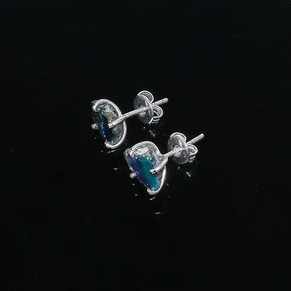 A++ Natural Black Opal Studs Earring Pair for Women, Gemstone Crystal, Push Backs, Birthstone, Raw Stone, Gift Jewelry, Silver Plated Brass