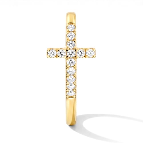 Cross Ring 14K Gold Plated 925 Silver with CZ, Stackable Rings - color: Cross 14K Gold, size: 9