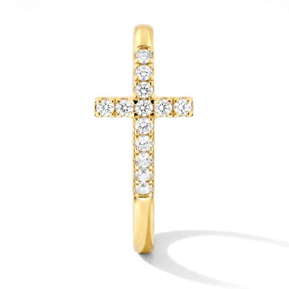 Cross Ring 14K Gold Plated 925 Silver with CZ, Stackable Rings - color: Cross 14K Gold, size: 7