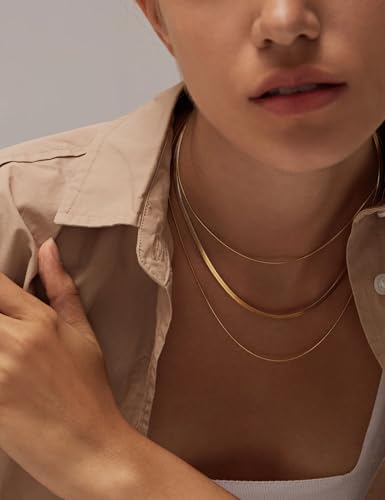 CONRAN KREMIX Waterproof Gold Necklace Layered Necklaces for Women Non Tarnish,14k Gold Plated Stainless Steel Dainty Stack Thin Chain Necklace Set for Women Gifts Jewelry - color: Gold-01