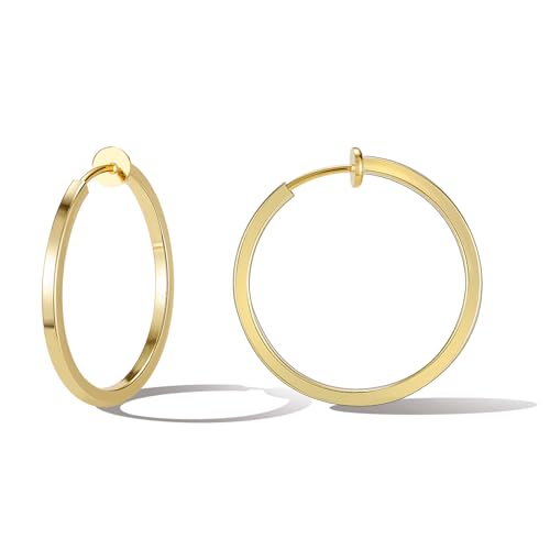 Clip On Hoop Earrings For Women No Piercing Earrrings Spring Hoops for Non-Pierced Ears - color: 3cm/1.18"-gold