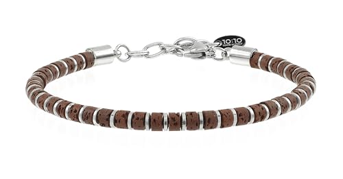 Beaded Bracelet for Men and Women – Natural Lava Gemstone Bracelet, Hematite and Stainless Steel – Adjustable, Durable and Elegant – Made in Italy - color: Red
