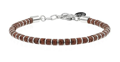 Beaded Bracelet for Men and Women – Natural Lava Gemstone Bracelet, Hematite and Stainless Steel – Adjustable, Durable and Elegant – Made in Italy - color: Red