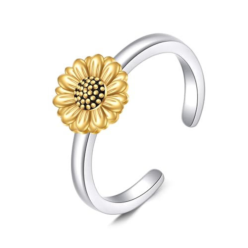 Celtic Knot/Mushroom/Ladybug Toe Rings Sterling Silver Irish Celtic Adjustable Toe Band Ring Pinky Rings Foot Jewelry for Women - style: Sunflower